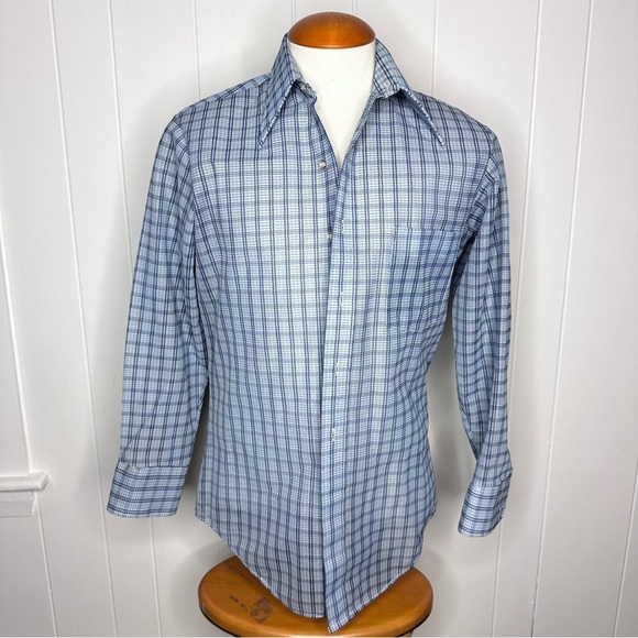 Vintage 70s K-Mart Blue Knit Retro Shirt - Picture 2 of 12